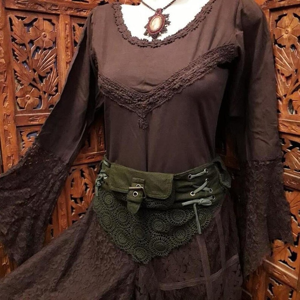 Padmini Boho Fairycore Forest Maiden Brown Natural Lace Asymmetrical Dress S/M